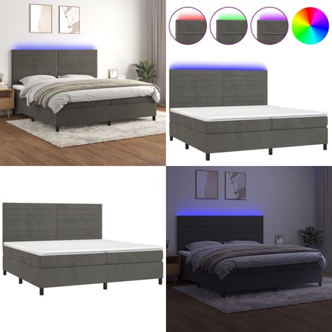 Sommier à lattes de lit avec matelas LED Gris foncé 200x200 cm - Lit Plateforme - Lit Capitonné - Lit Design - Lit Velours - Lit Avec Éclairage Led - Home & Living (1/5)