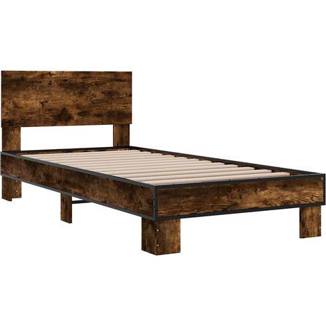 Estructura cama madera ingeniería metal roble ahumado 90x200 cm vidaXL (1/4)