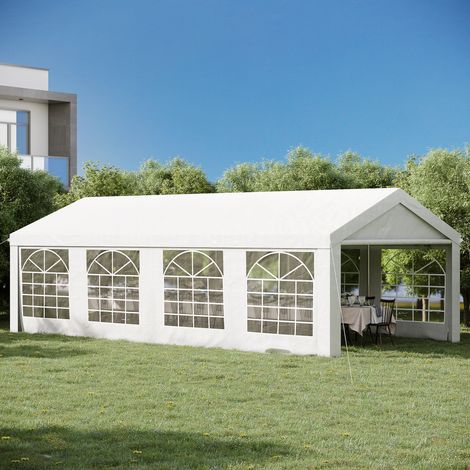 Tonnelle de jardin exterieur tente de réception 4x8m barnum chapiteau de jardin polyéthylène 8 fenêtres et acier galvanisé robuste blanc