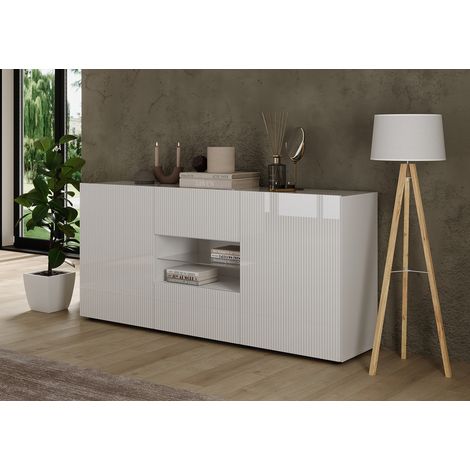 Buffet/bahut moderne 181 cm laqué blanc brillant Janeiro (1/5)