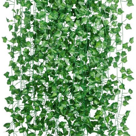 12Pcs 2m Artificiel Lierre Guirlande Plante Artificielle Exterieur Faux Lierre Feuillage Artificiel Feuille Guirlande Décoration Interieur + 100pcs Attaches Câble (1/5)