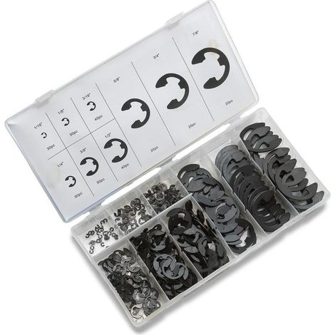INHHUB 300-teiliges Sortiment an Elektronikclips, 9 SAE-Größen, wärmebehandelte Außenhalteclips, 1/16"-7/8" Sicherungsring-Set aus hochkohlenstoffhaltigem Stahl, rund (1/5)