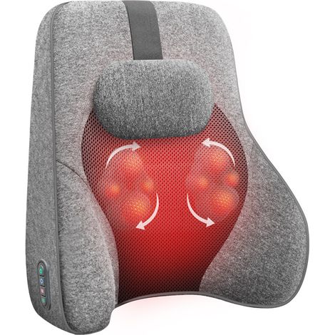 Masseur de Dos Shiatsu avec Chaleur, Soutien Lombaire pour Chaise de Bureau avec 8 têtes de Massage Shiatsu et Fonction chauffante, Coussin de Massage