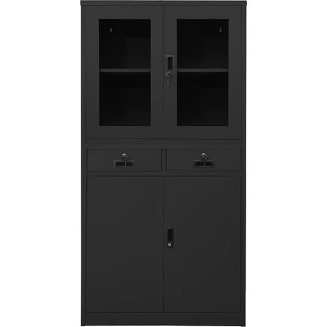 Armadio per Ufficio Antracite 90x40x180 cm in Acciaio e Vetro DAS635340 (1/5)