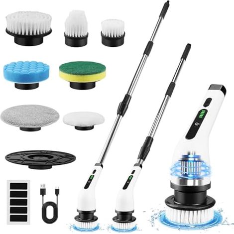Kit de Brosse Rotative Nettoyage Électrique avec 7 Têtes Remplaçables et Poignée Réglable pour Salle de Bain et Voiture (1/5)