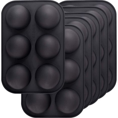 Lot de 6 moules en silicone semi-sphériques à 6 cavités pour faire des bombes de chocolat, des gâteaux, de la gelée, du pudding, de la mousse en forme de dôme – Noir (1/5)