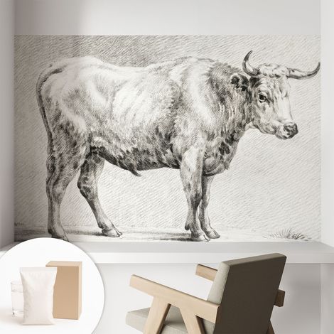 Papier peint intissé à motifs décoratifs pour salon chambre et bureau Décoration murale élégante avec colle Taureau au crayon 104x70 cm (1/5)