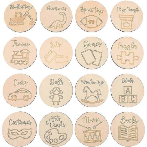 16 étiquettes rondes vierges en bois pour panier de rangement pour enfants (1/3)