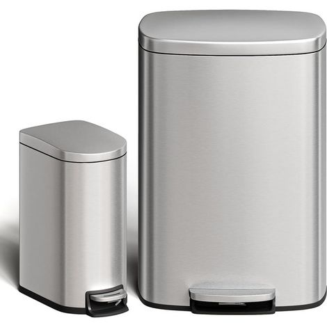 Poubelle Set 50L + 10L Acier Inoxydable Pédale Soft-Close Cuisine Salle de Bain (1/5)