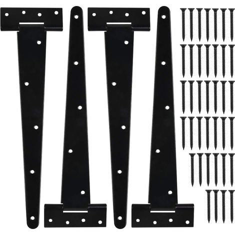 Charnière Porte Lourde 4Pcs Charnières en T 34 CM Charnières Robustes Charnière Plate Noires, Penture Volet Bois, Charniere Porte Placard, pour Portails d'usine et d'entrepôt (1/5)
