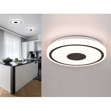Flache LED Deckenleuchte BUNDA Weiß-Schwarz, Warmweiß, Ø 33cm (1/5)