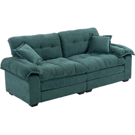 REDOM Divano modulare 2 posti 214x89x93 cm, con 2 cuscini, imbottitura memory foam, in ciniglia, verde, per casa (1/5)