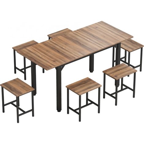 Ensemble repas Emio table extensible 7 pièces industriel noyer noir (1/5)