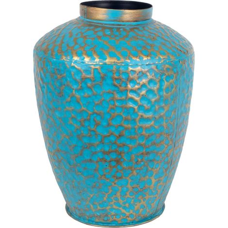Piccolo vaso etnico in latta dorata 34x25x25 cm