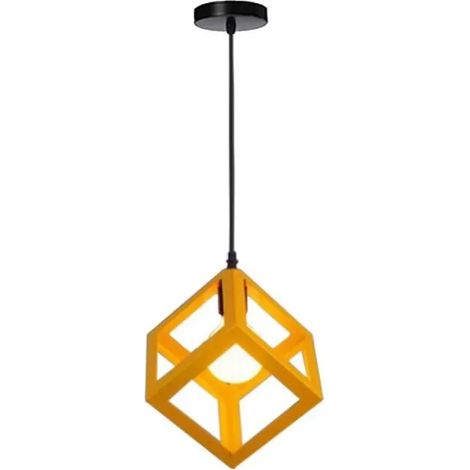 U-DO Suspension Filaire Ajustable design Moderne 1628cm Lustre Plafonnier Cage forme Carré en Métal Jaune pour Bar (1/2)