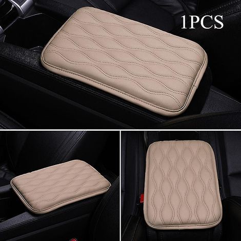 Universelle Auto-Armlehnenmatte aus Leder mit Aufbewahrungsbox für die Innenarmlehnen, staub- und wasserdichter Kissenbezug – Beige