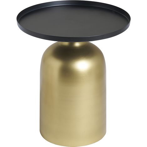Tavolino da caffè design rotondo in metallo dorato e ripiano nero opaco RAMSES
