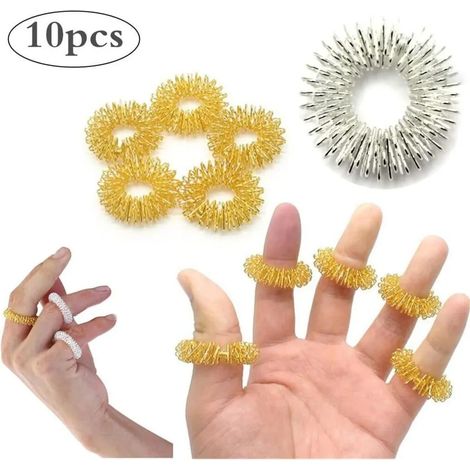 10 Stück Massage-Ring stachelig sensorische Fingerringe, stachelig Finger Ring/Akupressur-Ring Set für Jugendliche, Erwachsene, leise Stress Reduzierer und Massager (Gold, Silber) (1/4)