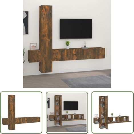 The Living Store Ensemble de meubles TV 5 pcs Chêne fumé Bois d'ingénierie - Meuble Tv - Meuble Téléviseur - Étagère Murale - Rangement Mural - Décoration Salon (1/5)