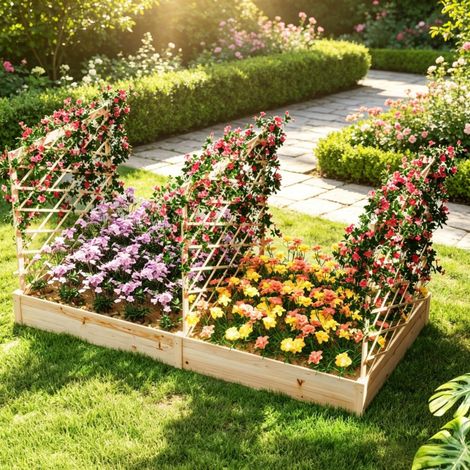 Jardinera elevada de madera con 3 celosías modulares 222 x 114 x 109 cm OKWISH (1/5)