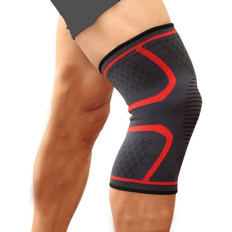 rodillera de compresión antideslizante y transpirable de nailon, para deportes/fitness, color rojo, talla XL. (1/5)