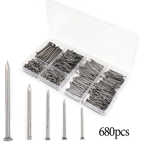 Kit de 680 petits clous métalliques standard impériaux, assortiment de clous (en boîte) (1/3)