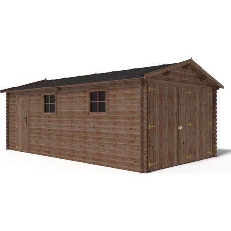 Garage en bois - 21m2 - 3.5x6m - imprégné - Ep. 28mm - couleur: marron (1/5)