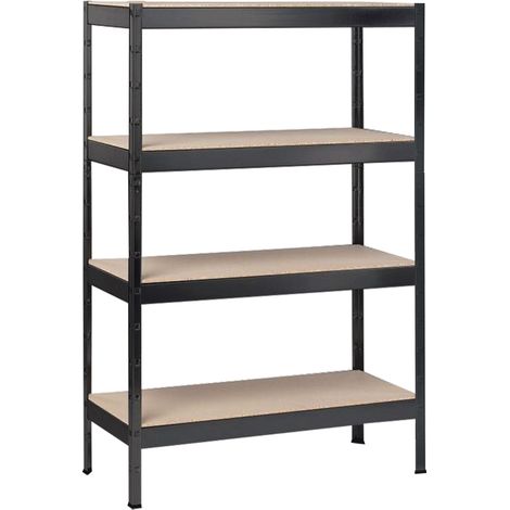 SCHULTE Regalwelt Rayonnage pour charges lourdes avec 4 étagères en bois, capacité de charge par niveau env. 150 kg, 180x100x40 cm (HxLxP), noir structuré, rayonnage de stockage, rayonnage de cave, ra (1/3)