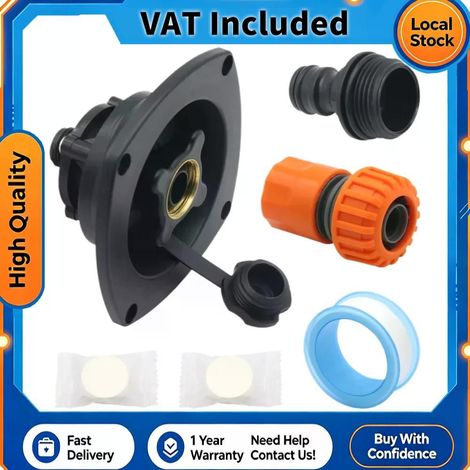 Raccord de remplissage d'eau pour camping-car avec clapet anti-retour, couvercle rotatif, raccord rapide et adaptateur (1/5)