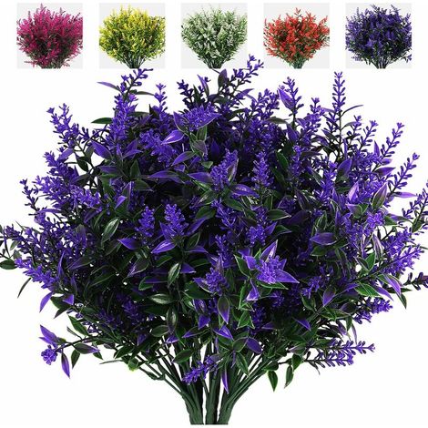 Artificial Greenery Lavender Fake Shrubs Flowers 8 Bundles UV Resistant Hanging Planter Flora Fence Indoor Outside Decor Wedding Table Flowers Arrangement Bouquet Filler (Purple) (1/5)
