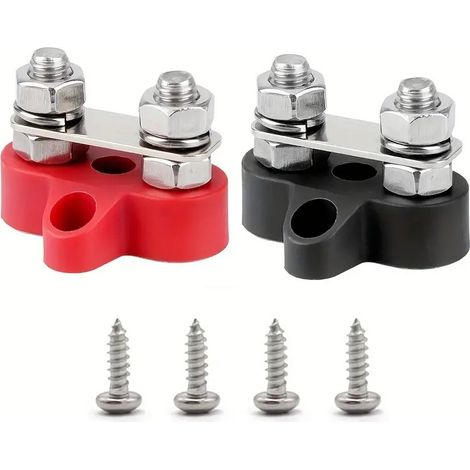 2pcs Set M8 12V 24V terminal de câblage, terminal de câblage de batterie à double extrémité, M8 double terminal, répartiteur d'alimentation de batterie pour voiture, camion, bateau (noir et rouge) (1/5)