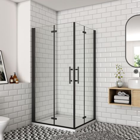 90x90x195cm Schwarz Faltbar+drehbar 6mm Nano ESG Glas Duschkabine Duschabtrennung (1/5)