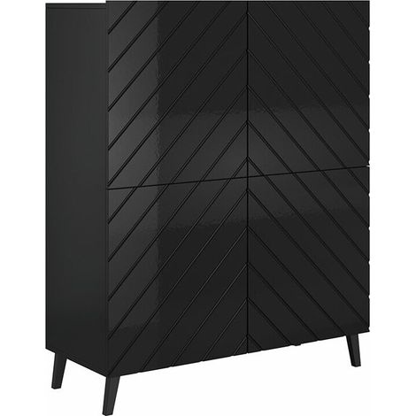Aparador Charlotte 179, Negro + Negro brillante, 122x101cm, Número de puertas: 440cm, MDF, Aglomerado laminado