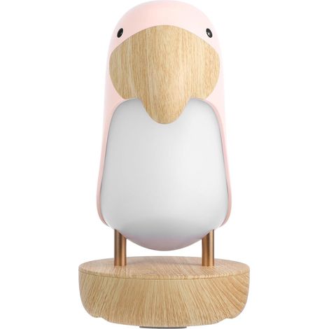 Nachttischlampe aus Holz in Vogelform mit LED-Beleuchtung, USB-Anschluss, ideal für Studentenzimmer, Wohnzimmer oder Studentenwohnheim, rosa – Stimmungslicht für Partys oder zum Lesen