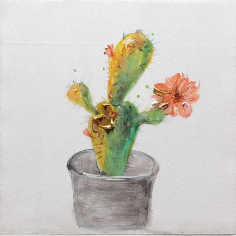 Quadro Dipinto su Tela 'Cactus' 30x30 cm - Stampa Artistica Certificata FSC per Arredo