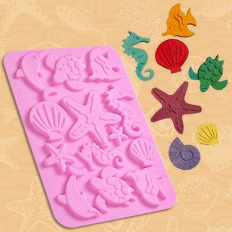Moule En Silicone - Thème Marin Coquillage Conque Hippocampe Étoile De Mer Tortue - Pour Fondant Et Bonbons - Lot De 4 (1/5)