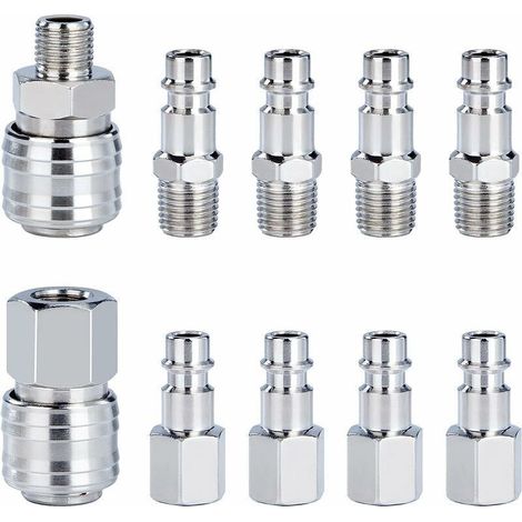 Kit Raccords Rapides Pneumatiques 1 4 Pouce BSP Mâle Femelle Connecteur Tuyau Air Compresseur 10 Pièces (1/4)