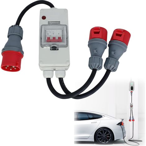 Adaptateur CEE 32A vers 16A X2 avec disjoncteur 400V, cuivre pur 5 broches 1,5M couplage IP44 distributeur d'alimentation robuste, pour l'industrie du camping-car caravane, aux ateliers (1/5)