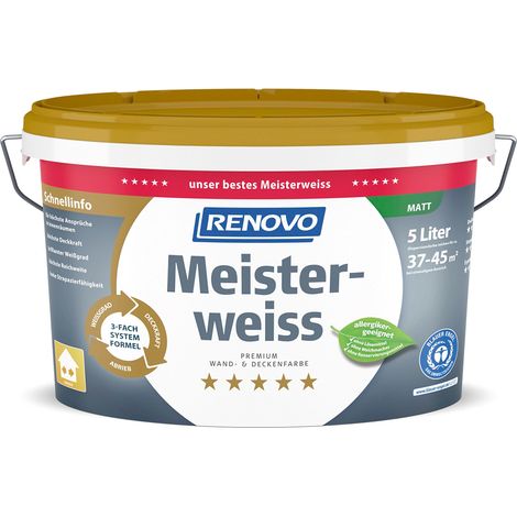 Renovo Premium Wand- und Deckenfarbe Meisterweiss matt 5,0 Ltr.