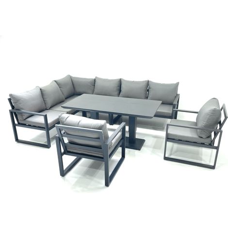 Fimous Aluminum Outdoor Garden Furniture Set Corner Sofa 2 Chairs Adjustable Rising Lifting Dining Table Sets Dark Grey (1/5)