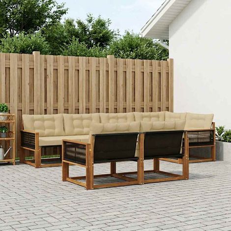 vidaXL Outdoor-Sofagarnitur 7 Stk. Natur und Beige (1/5)