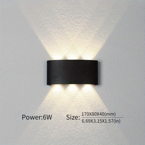 (Lumière naturelle - 6 W, sans capteur) Applique murale LED étanche IP66 (éclairage vers le haut et vers le bas) pour intérieur et extérieur, idéale pour chambre, salon, couloir. (1/5)