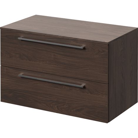 Napoli 460 Brown Oak 800mm Wall Mounted 2 Drawer Vanity Unit for Countertop Basins - 800mm - Chrome 480mm Handle