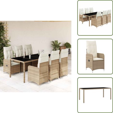 Mesa de jardín - vidaXL Set de mesa y sillas de jardín 7 pzas y cojines ratán PE beige - Ratán sintético