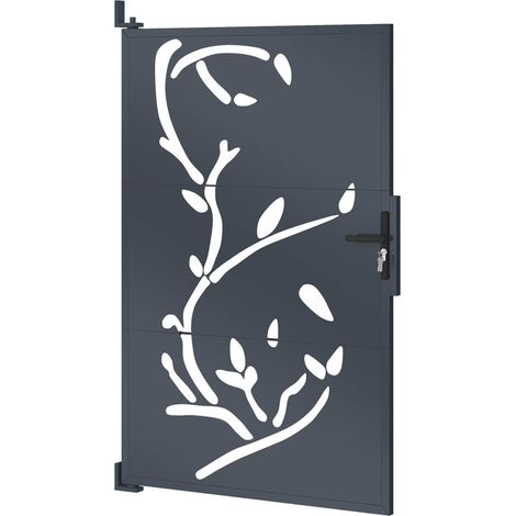 Portillon 100 x 160 cm en acier gris anthracite avec motifs FLOWER
