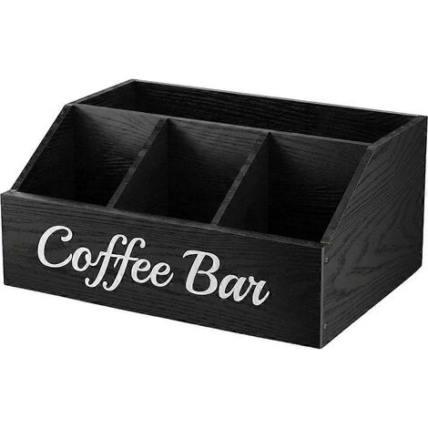 Organisateur de coin café pour comptoiren boisavec séparateurs ajustablesnoir. (1/5)