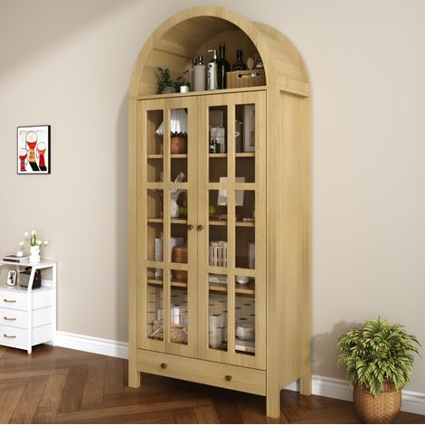 Mobile vetrina ad arco, 75 x 35 x 170,5 cm, MDF e ante in acrilico naturale HAVRYA (1/5)