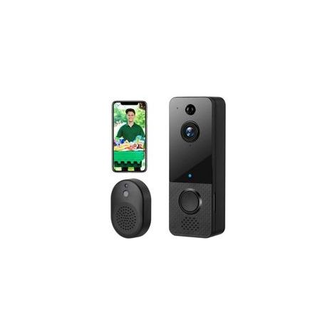 Sonnette Sans Fil avec Caméra,1080P WiFi Visiophone Sans Fil avec Carillon, Prise en Charge de La Vision Nocturne