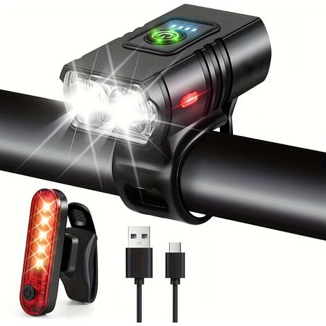 Lot de 2 éclairages de vélo Éclairage avant et arrière, chargement USB, LED ultra-lumineuses pour la nuit, fixation sur guidon (1/5)