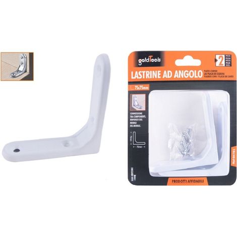 Trade Shop - 2pcs Placa Esquina 75x75mm Soporte Angular Blanco Tornillos Mueble 94781 - (1/2)